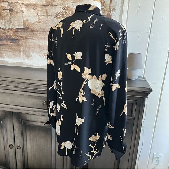 Vintage Christie & Jill Asian Buttoned Down Black Floral Blouse size Lg Grande - Picture 9 of 12